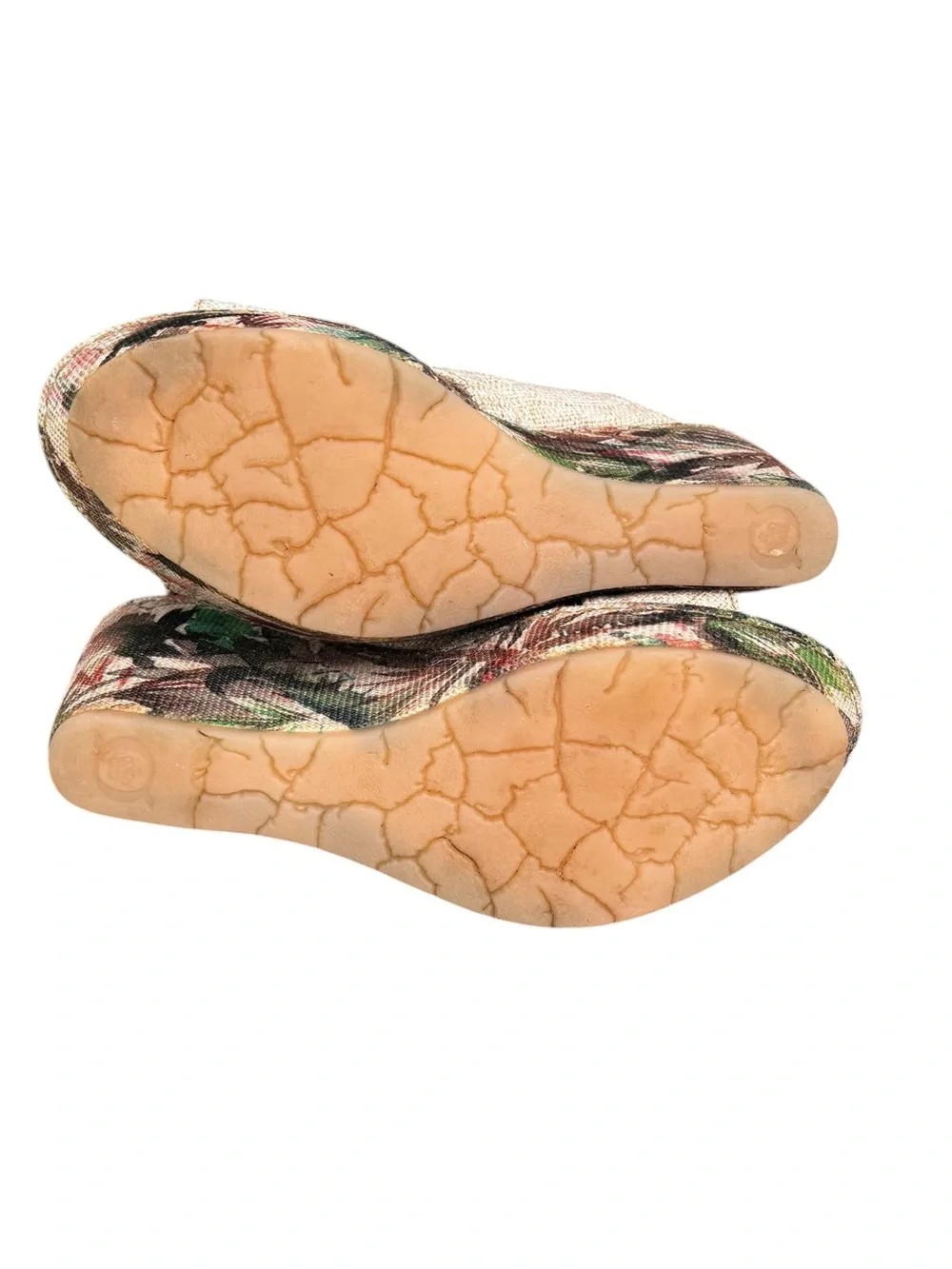 Born Emmy II Citrus Fabric Tropical Print Cross-Strap Floral Tan  Wedge Sandals
